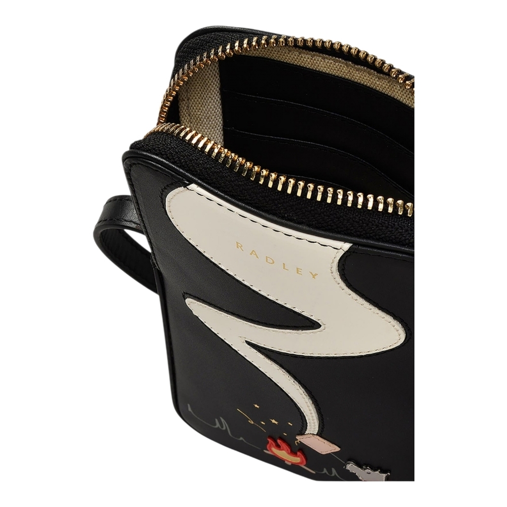 RADLEY LONDON Black Purse Crossbody Bag Scotty Dog Campfire Design Arts - Picture 14 of 15